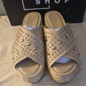 KAIA Studded Beige Espadrille Platform Sandals Size 11 ShuShop NIB